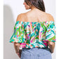 PRINTED WOVEN TOP - GREEN/PINK