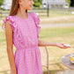 EMILY RIVES RUFFLE DRESS - HOLLY HILS HAND BLOCK/HAMPTONS HOT PINK