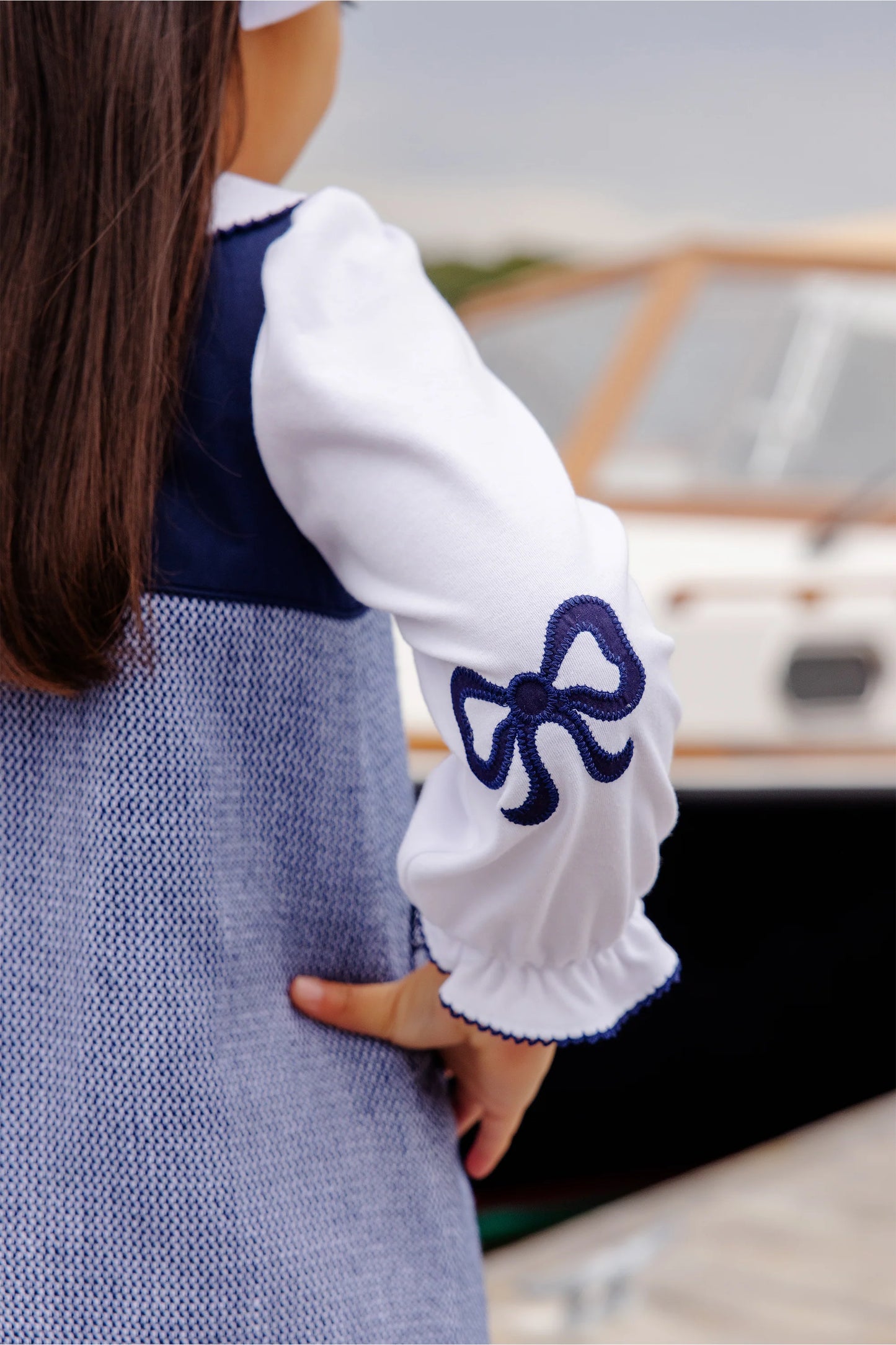 EMMA'S ELBOW PATCH TOP/ONESIE - WORTH AVENUE WHITE/NANTUCKET NAVY