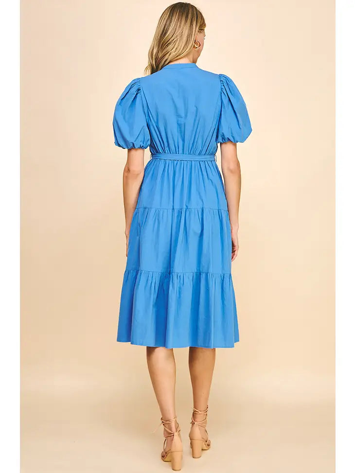 TIERED MIDI DRESS - TRUE BLUE