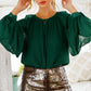 SEQUIN BALLOON SLEEVE BLOUSE - HUNTER GREEN