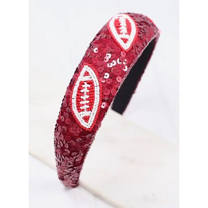 FOOTBALL SEQUIN HEADBAND - BURGUNDY