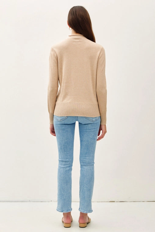 RAW EDGE MOCK NECK SWEATER - OATMEAL