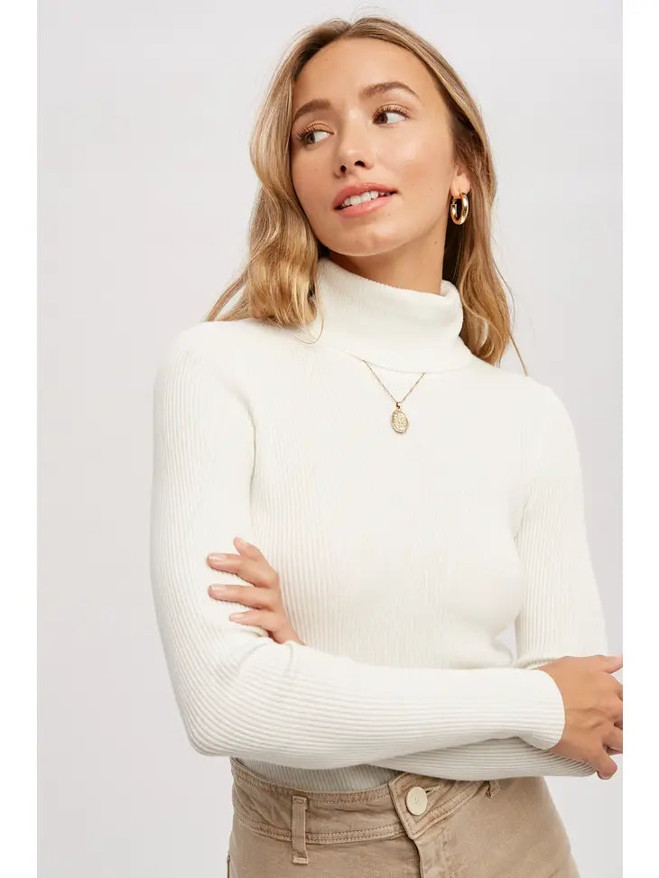 ESSENTIAL RIB TURTLENECK PULLOVER - CREAM