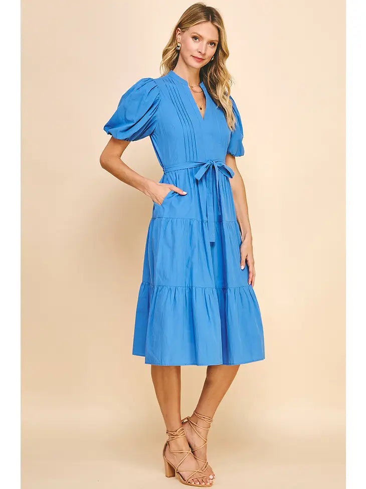 TIERED MIDI DRESS - TRUE BLUE