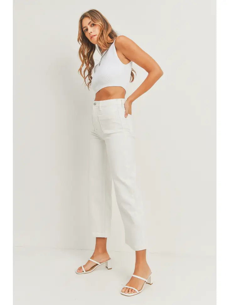 PATCH POCKET WIDE LEG JEANS - OFF WHITE