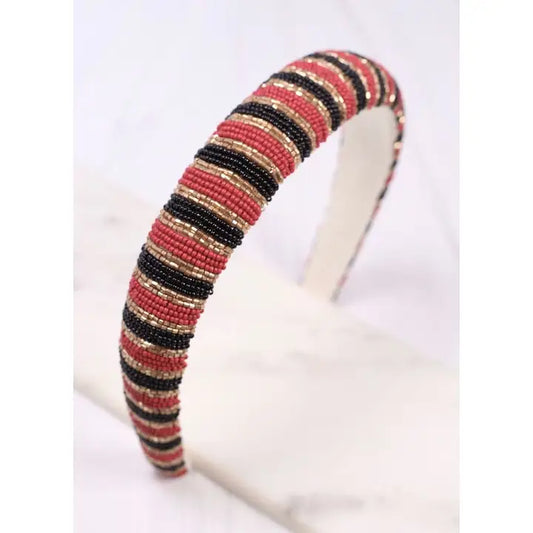 SLOANE STRIPED HEADBAND - GARNET/BLACK