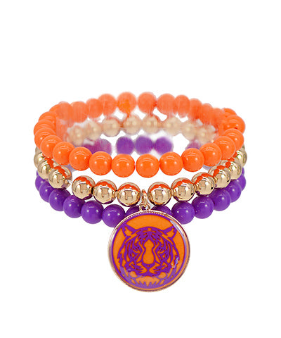 GAME DAY CHARM 3 BRACELET SET - ORANGE/PURPLE