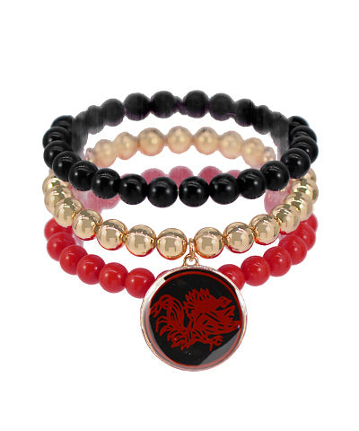 GAME DAY CHARM 3 BRACELET SET - BURGUNDY/BLACK