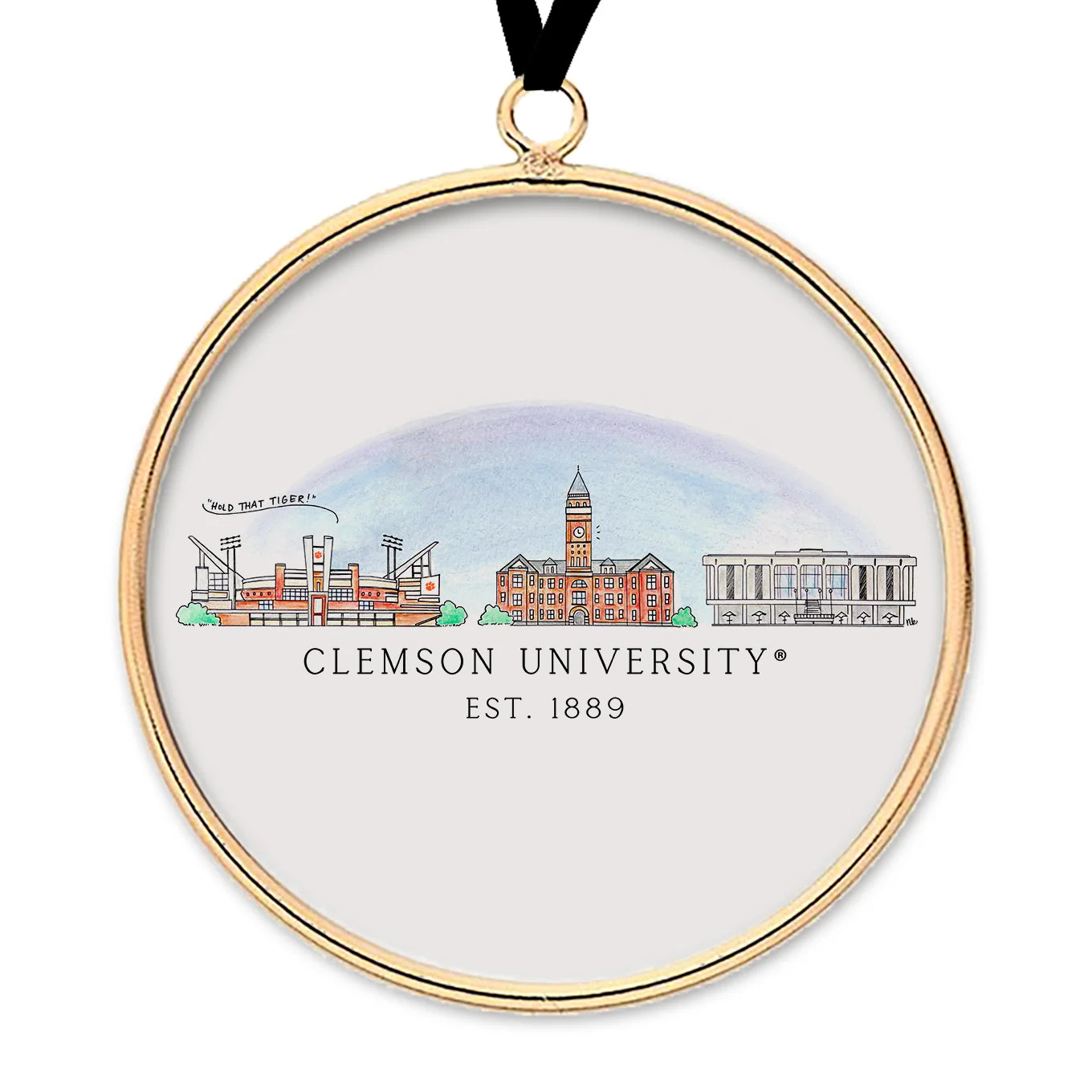 CLEMSON SKYLINE BRASS/GLASS ORNAMENT