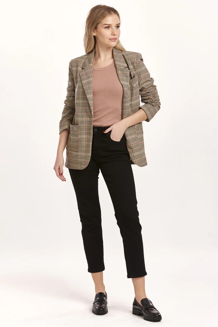 NOTCHED LAPEL BLAZER JACKET - UMBER