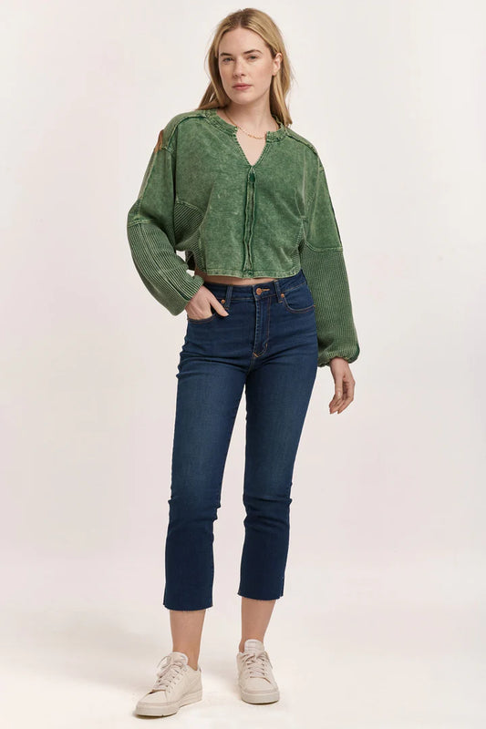 FRANKIE STRAIGHT FIT HIGH RISE CROPPED RAW HEM JEANS - BINZ