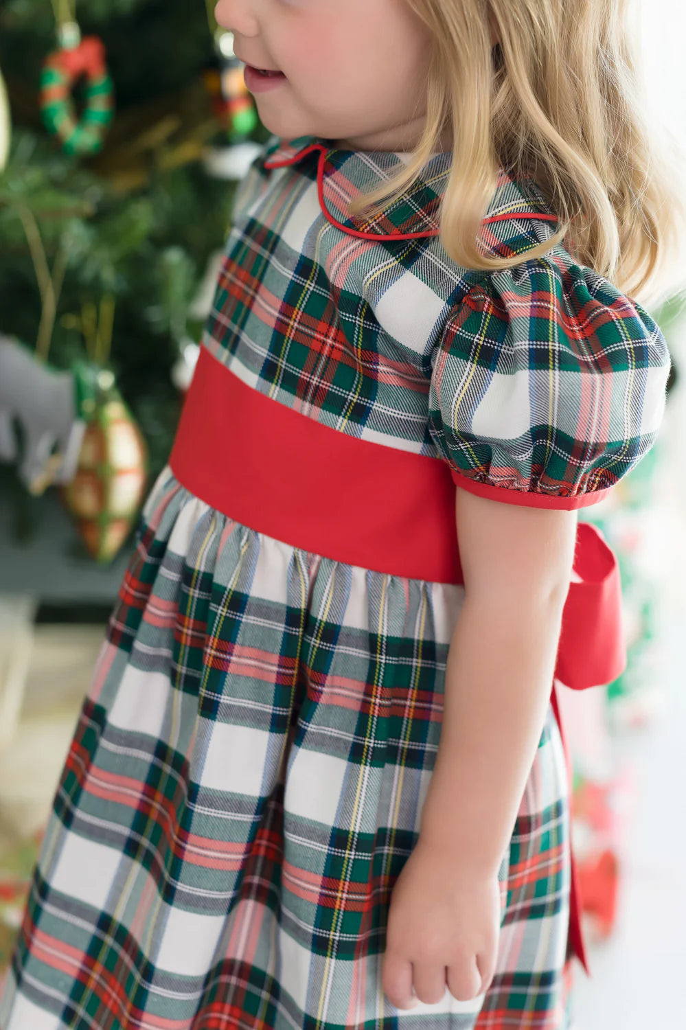 CINDY LOU SASH DRESS - AIKEN PLACE PLAID/RICHMOND RED