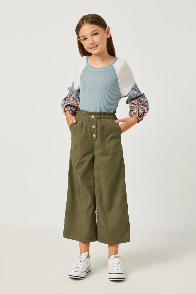 BRUSHED WIDE LEG PANTS - OLIVE