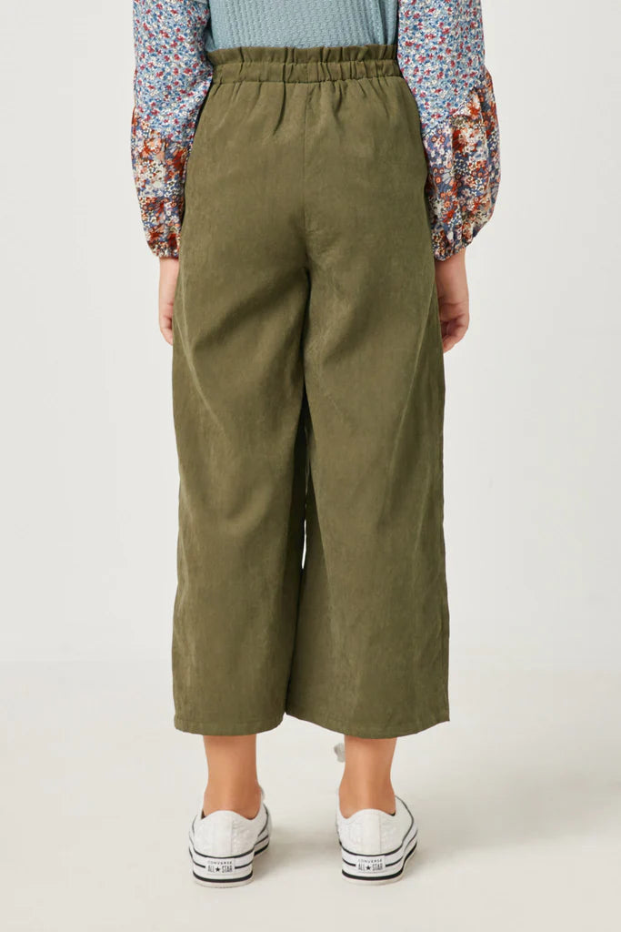 BRUSHED WIDE LEG PANTS - OLIVE