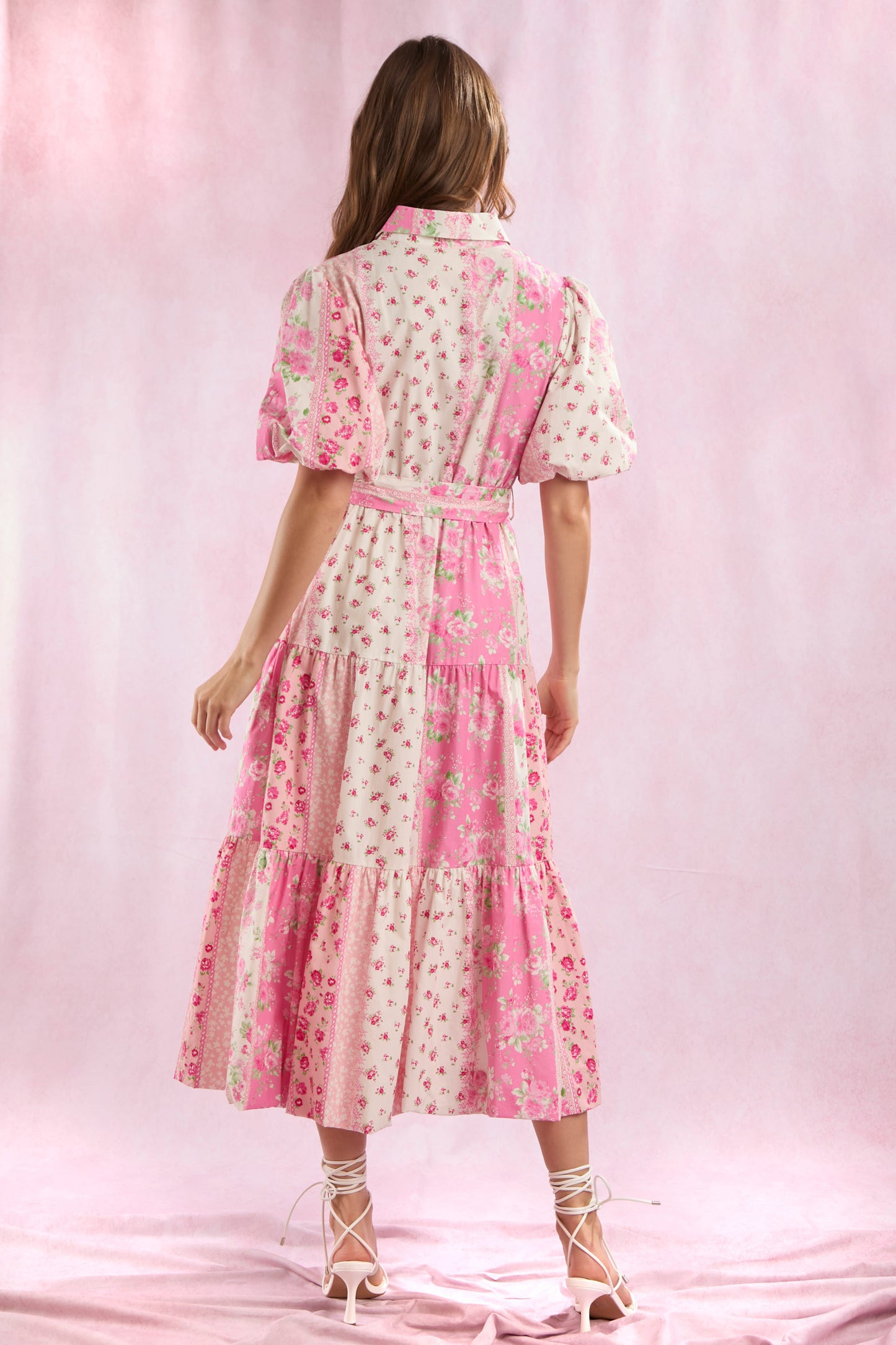 COTTON POPLIN PATCHWORK DRESS - PINK