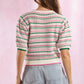 RIB SHORT SLEEVE SWEATER TOP - WHITE/PINK/GREEN