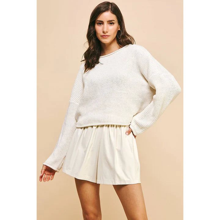 ROLL EDGE SWEATER PULLOVER - CREAM