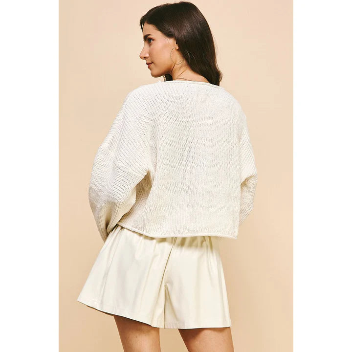 ROLL EDGE SWEATER PULLOVER - CREAM