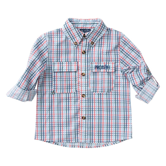 FOUNDERS KIDS FISHING SHIRT - TEA ROSE MULTI COLOR PLAID