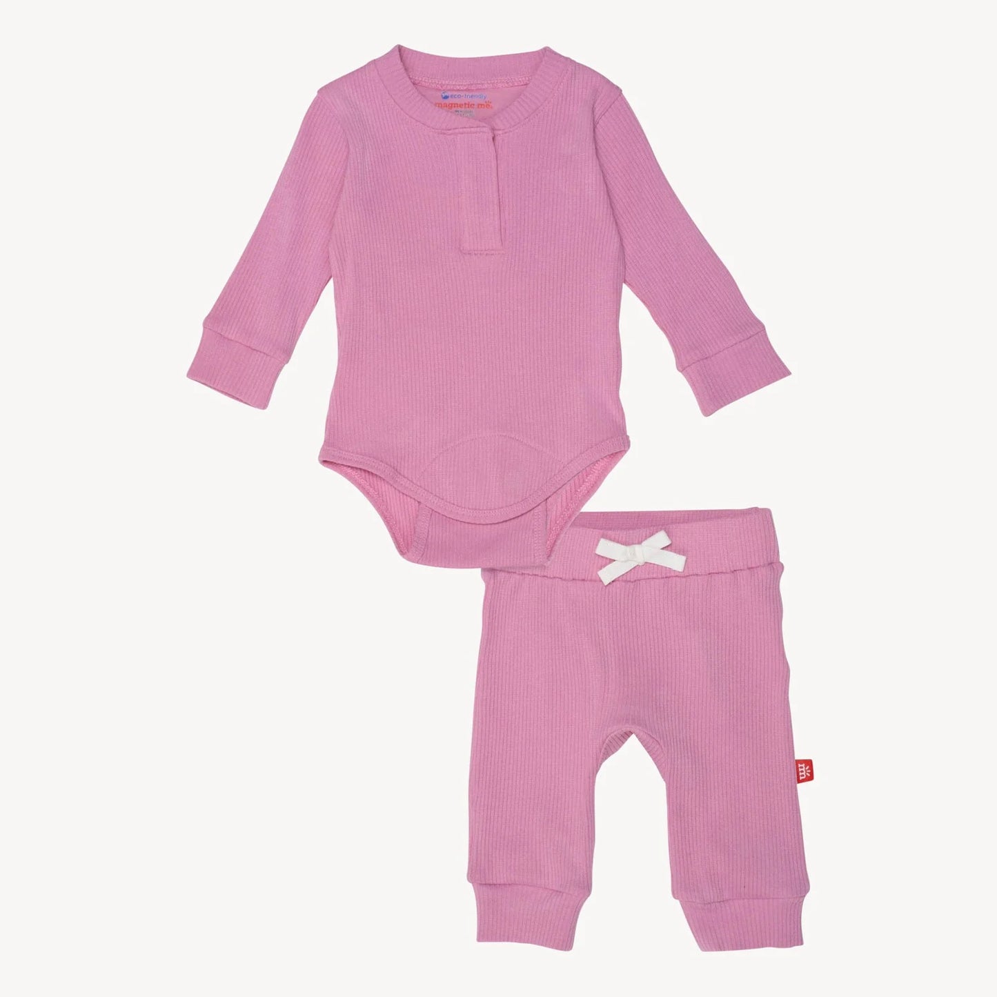 MAUVE RIBBED COTTON LS BODYSUIT/PANT SET