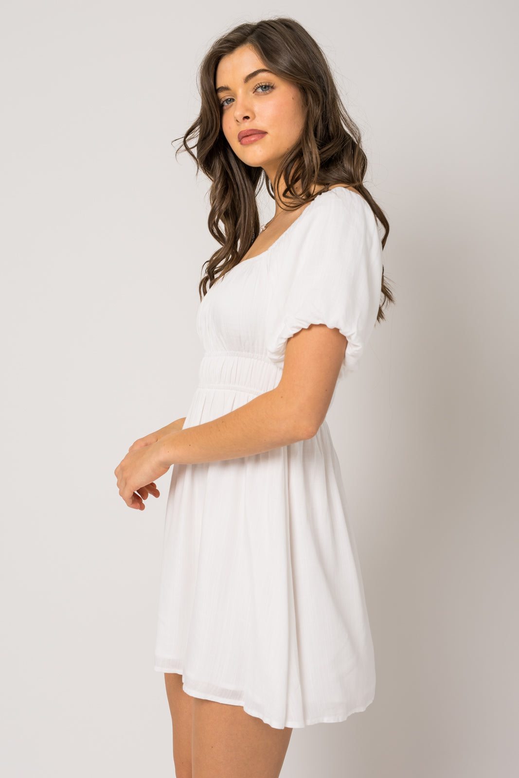 PUFF SLEEVE OFF SHOULDER DRESS - OFF WHITE