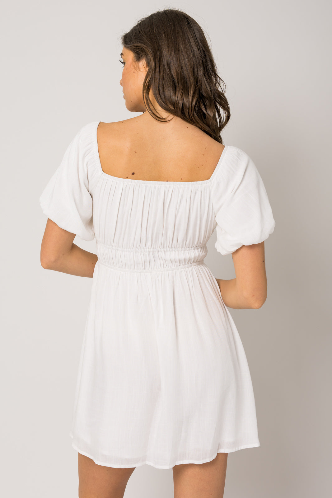 PUFF SLEEVE OFF SHOULDER DRESS - OFF WHITE