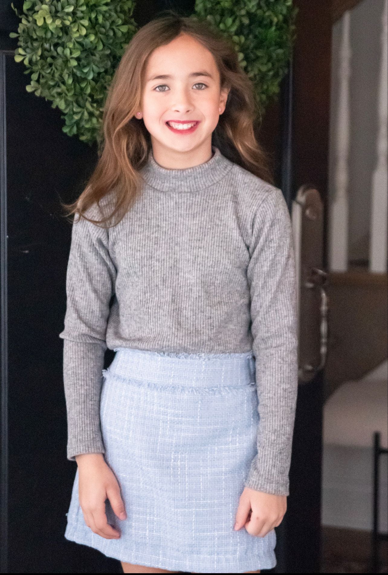 GIRLS SKIRT - BLUE TWEED