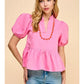 V NECKLINE PUFF SLEEVE TOP - PINK