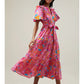 TIERED SHIFT MIDI DRESS - PINK/ORANGE/BLUE