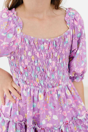 PLAYFUL POSY SMOCKED RUFFLE DRESS