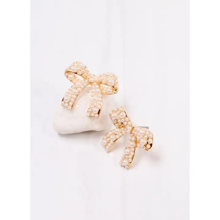 PAIGE PEARL BOW EARRINGS - GOLD