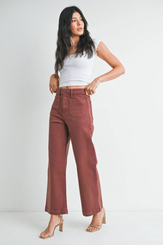 PATCH POCKET WIDE LEG JEANS - BRONZE