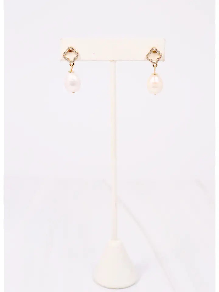 RICHDALE PEARL AND CLOVER EARRINGS - GOLD