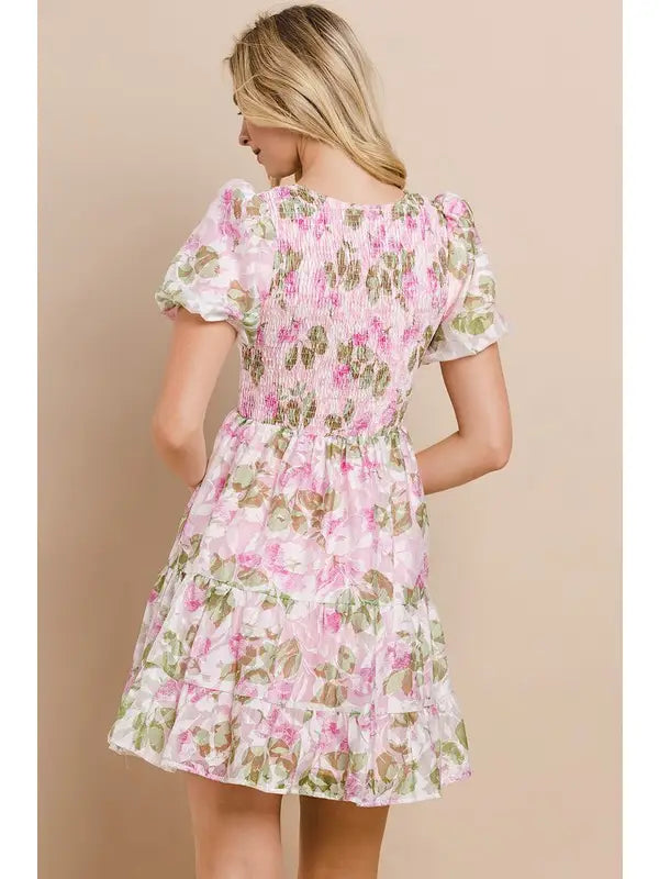 FLORAL TIERED DRESS - PINK