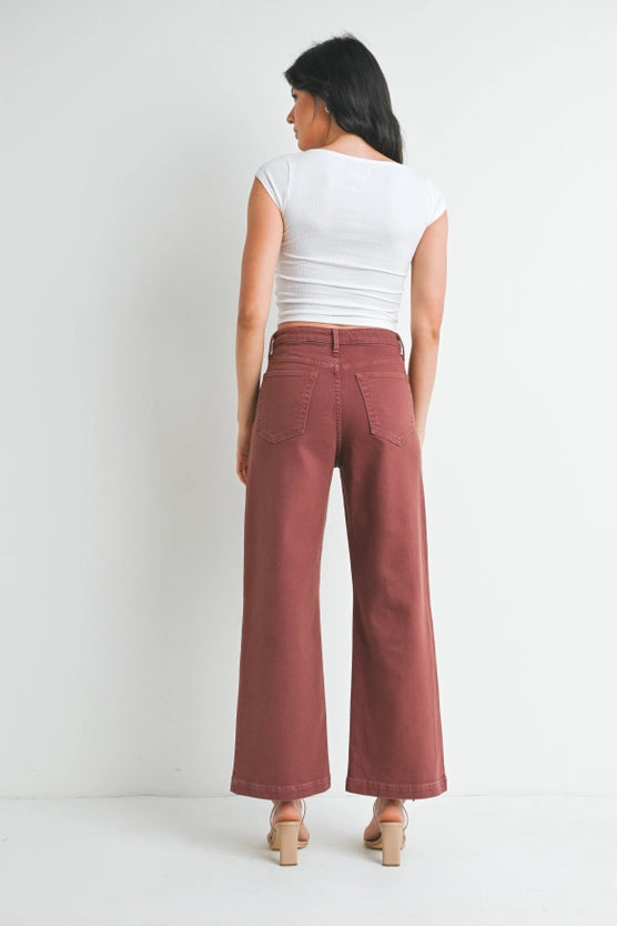 PATCH POCKET WIDE LEG JEANS - BRONZE