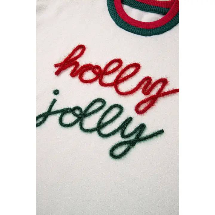 TINSEL HOLLY JOLLY SWEATER - WHITE