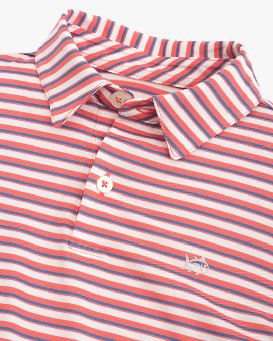 BOY'S DRIVER GULF STRIPE PERFORMANCE POLO SHIRT - ROSEWOOD RED