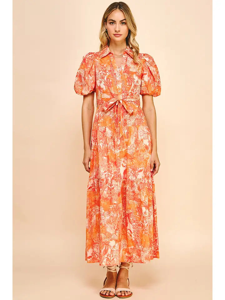 BUTTON DOWN MAXI DRESS - ORANGE