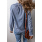 FRILLED RAW HEM HALF BUTTON DOWN DENIM TOP - SKY BLUE