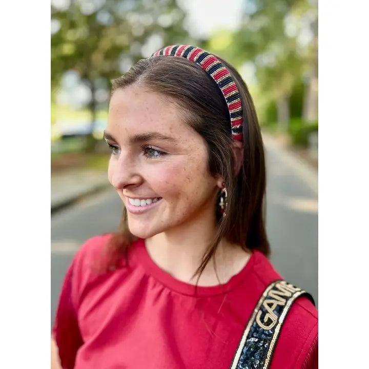 SLOANE STRIPED HEADBAND - GARNET/BLACK