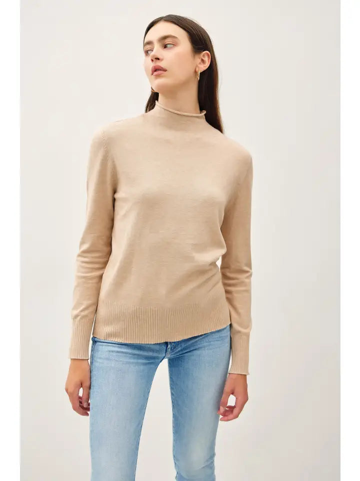 RAW EDGE MOCK NECK SWEATER - OATMEAL