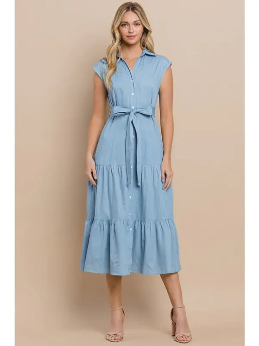 BUTTON DOWN DENIM DRESS - LIGHT DENIM