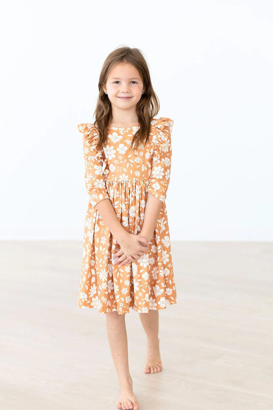 GOLDEN BLOOMS RUFFLE TWIRL DRESS