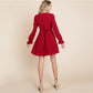 LONG SLEEVE V NECK BUTTON DOWN DRESS - DARK RED