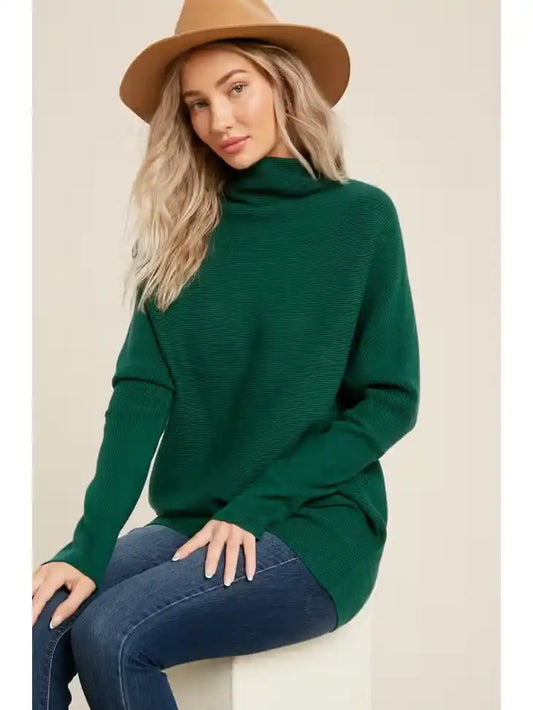 SLOUCH NECK DOLMAN PULLOVER - HUNTER GREEN