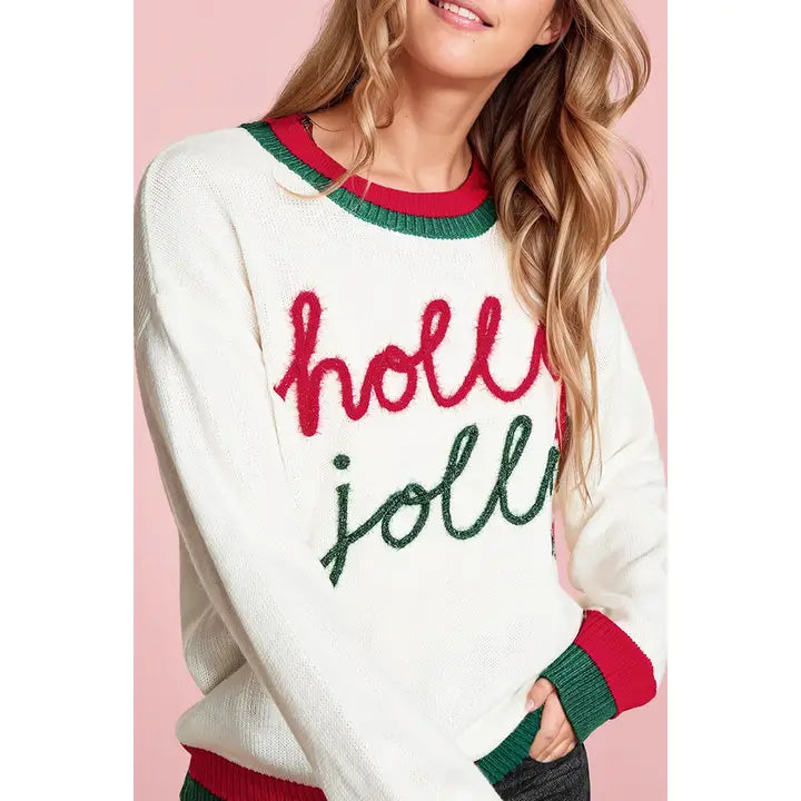 TINSEL HOLLY JOLLY SWEATER - WHITE