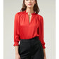 RODEO SPLIT NECK BLOUSE - RED