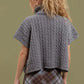 CABLEKNIT SHORT SLEEVE TURTLENECK SWEATER - GREY