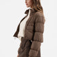 CROPPED ZIP UP CARGO PUFFER JACKET - BROWN